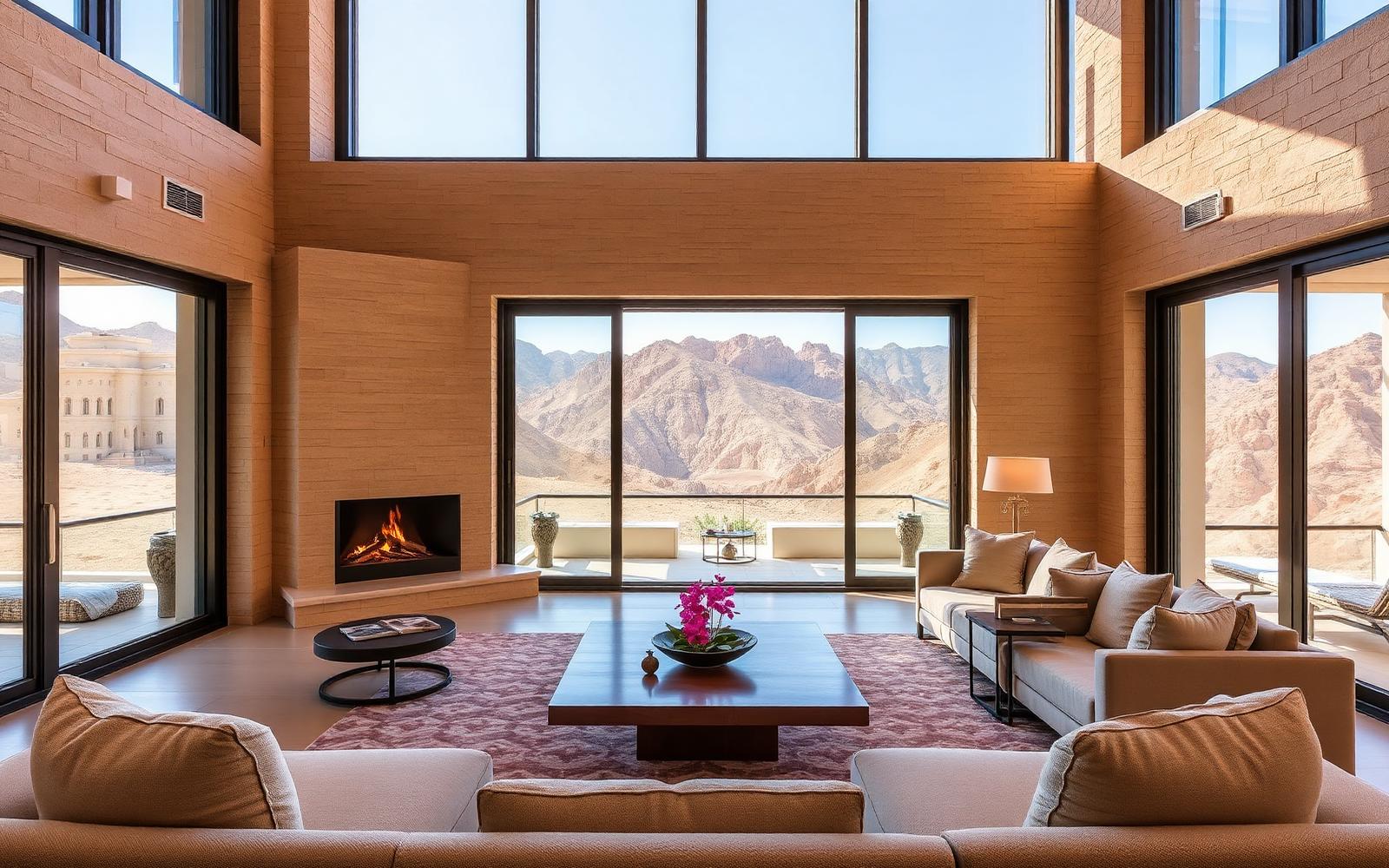 Luxury villa interior with mountain views